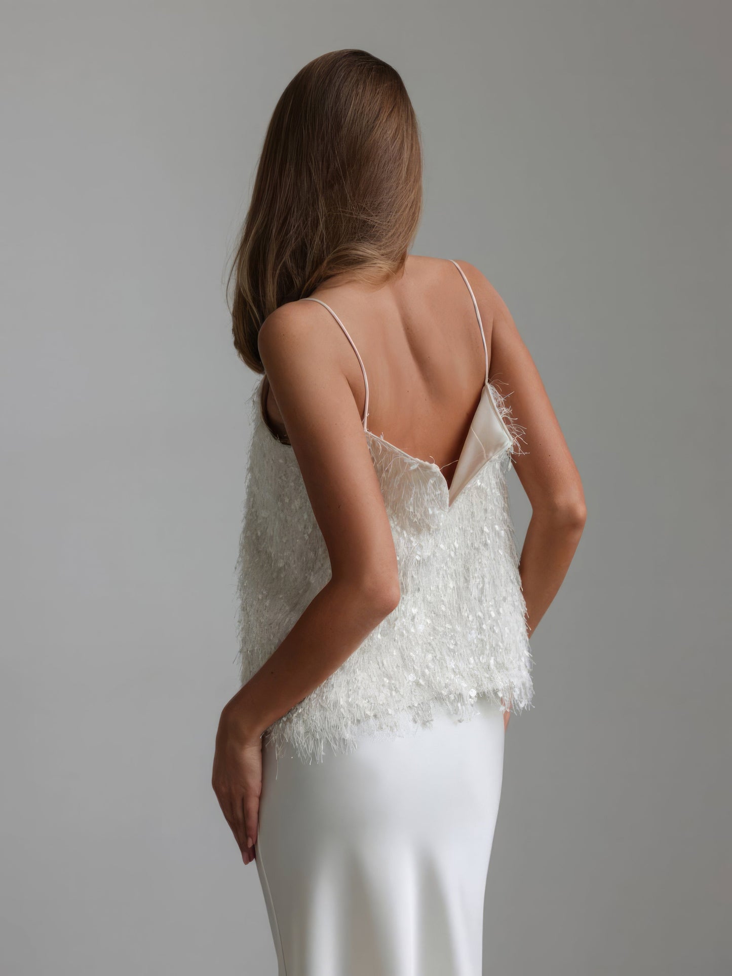 Işıltılı Beyaz Tül Midi Etek