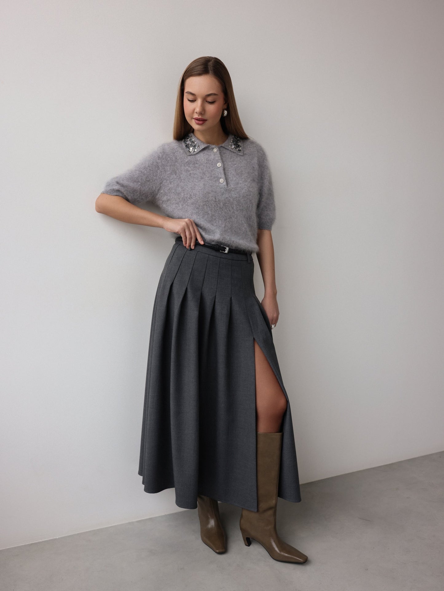Slate Grace Pileli Etek