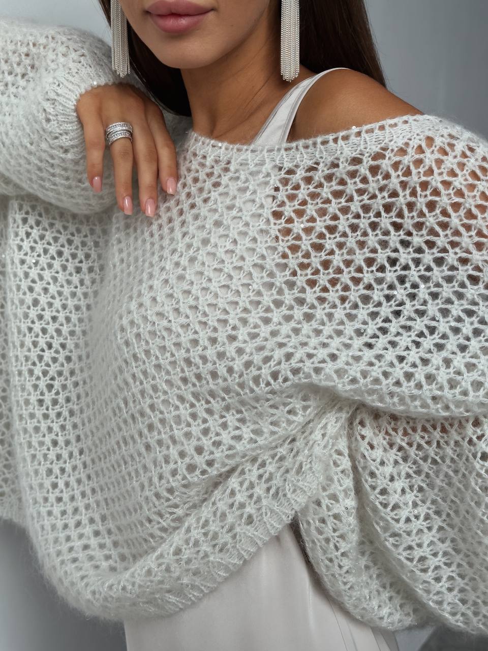 Fildişi Bulut Saten Askılı Elbise