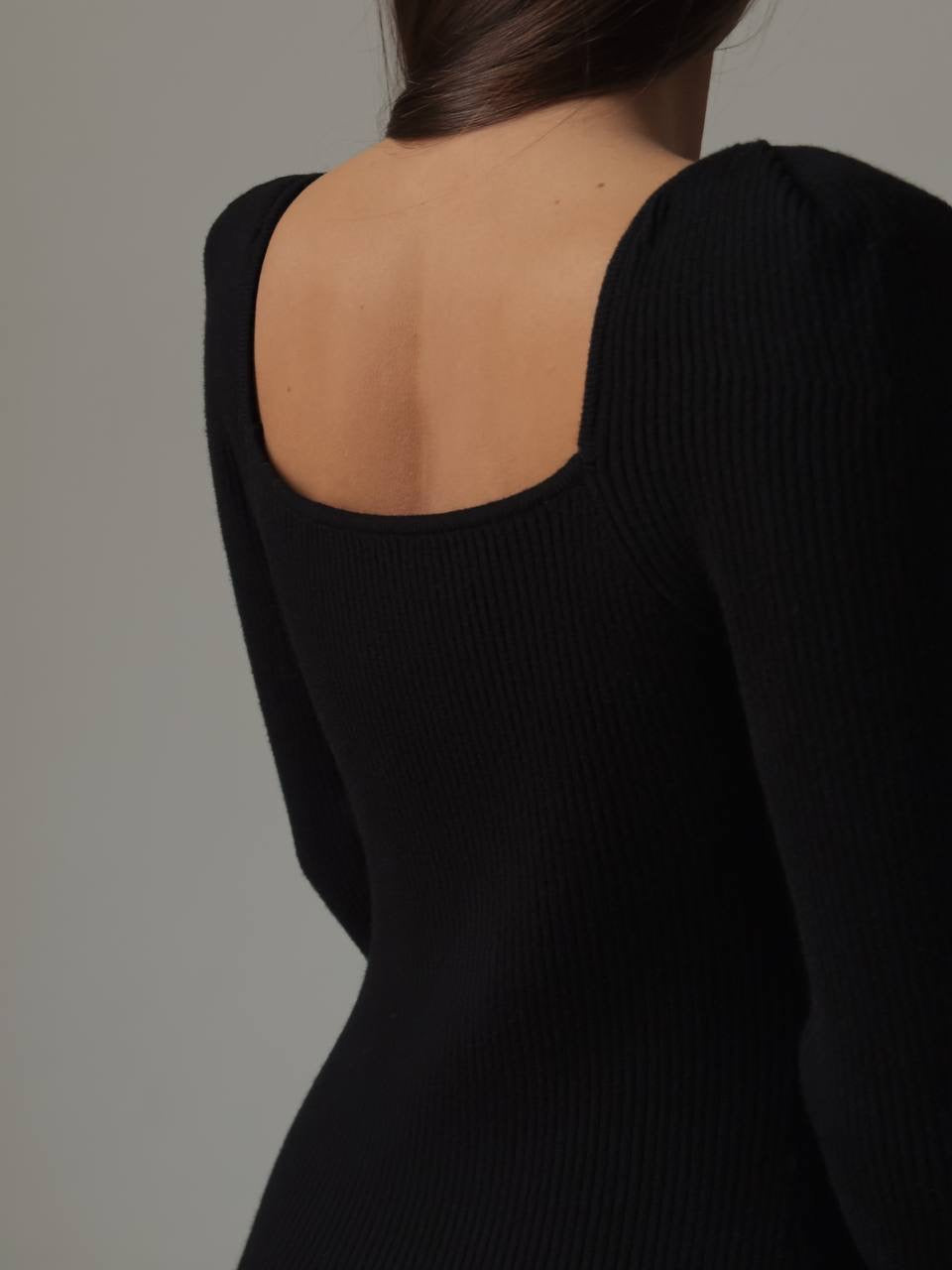 Zarif Siyah Fitilli Triko Midi Elbise