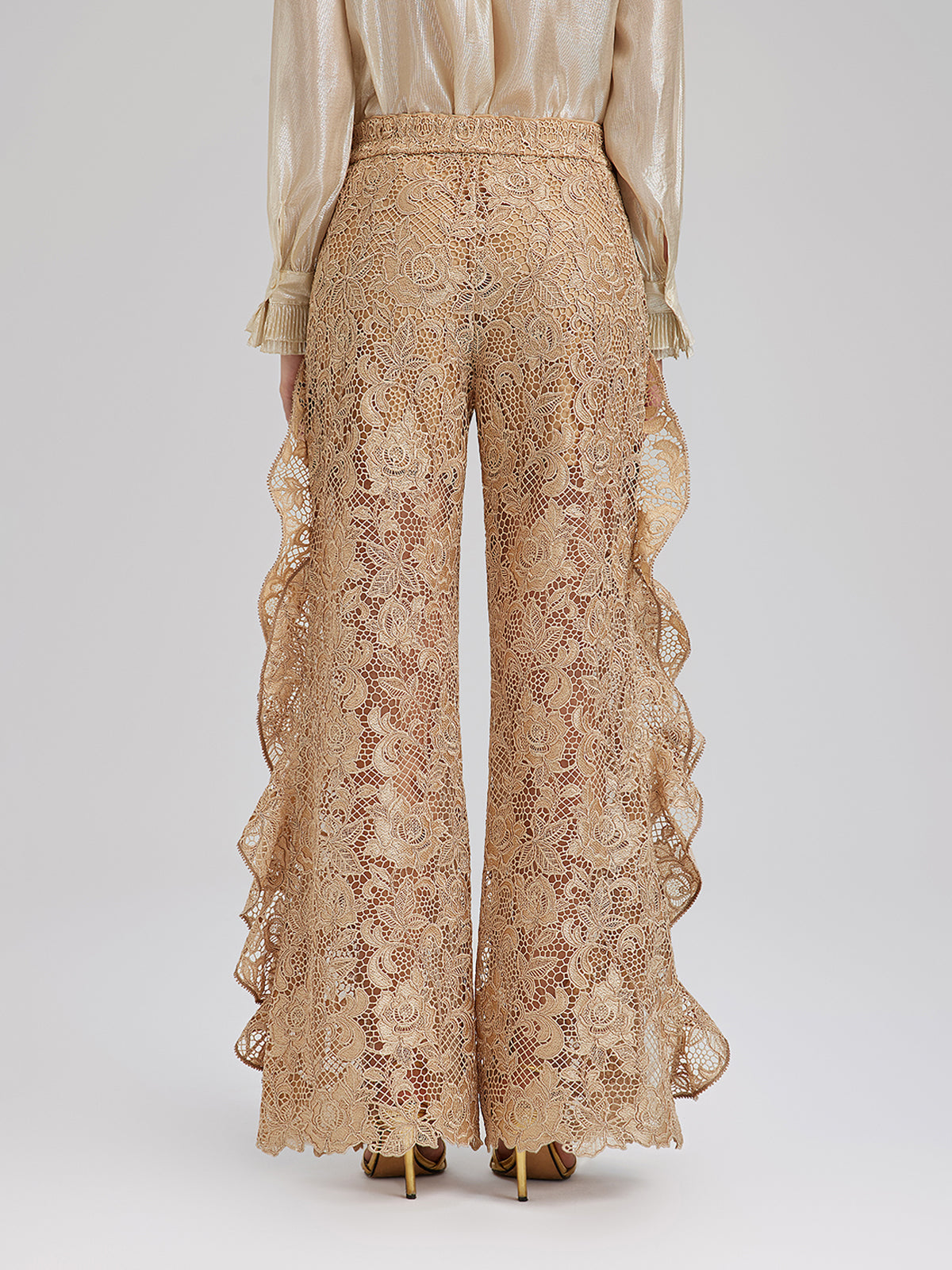 El Yapımı Fitilli Dantelli Fırfırlı Pantolon