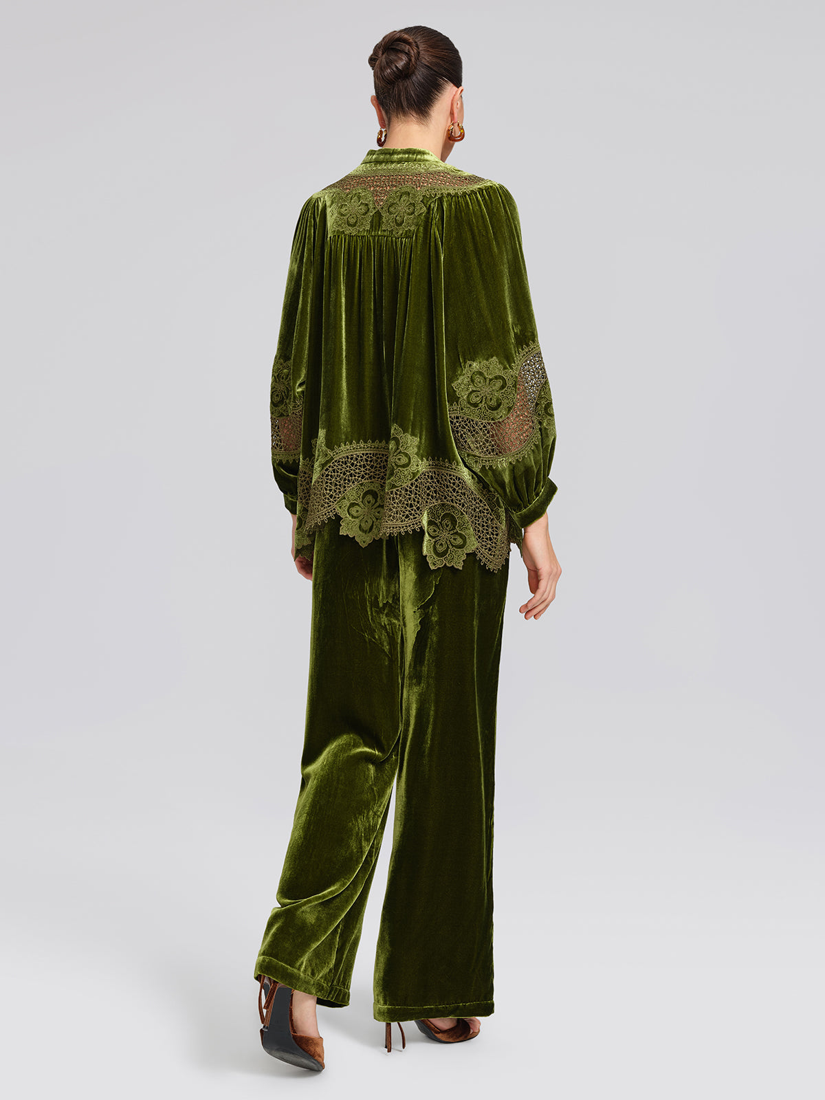 Beli Lastikli İpek Kadife Bol Pantolon