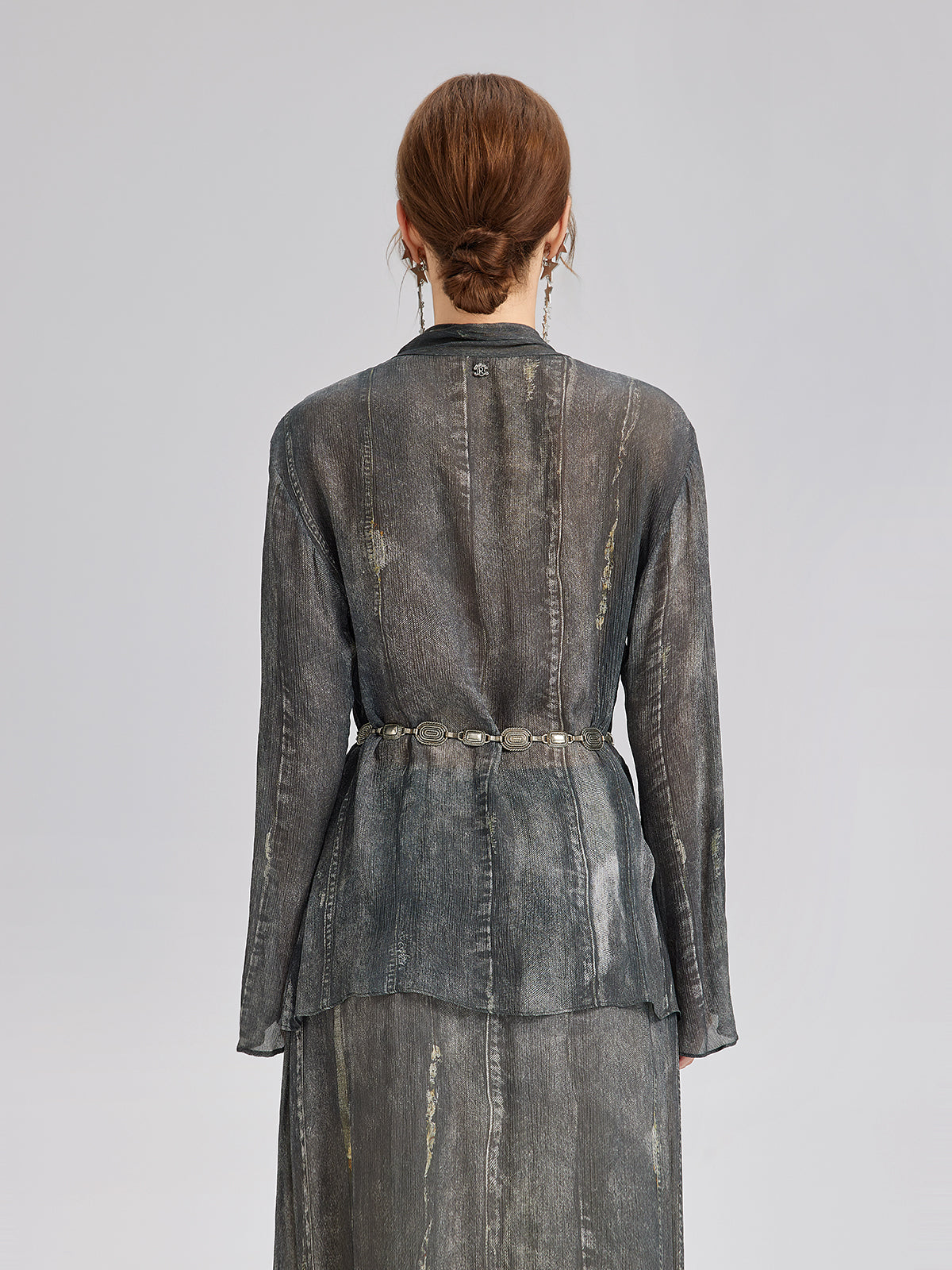 Kot Görünümlü Yıkamalı Bağlamalı Bluz