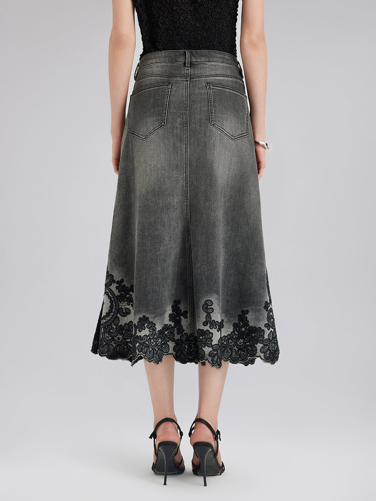 Yeni Nakışlı Taşlı Kot Etek