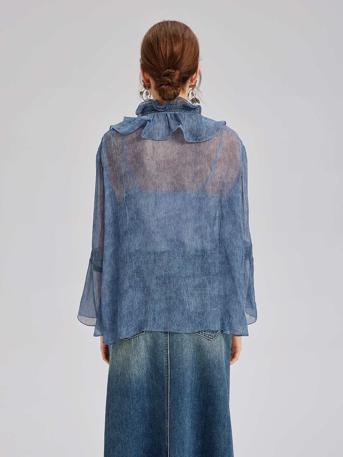 İpek Dantelli Fırfır Kenarlı Bluz (%100 İpek)