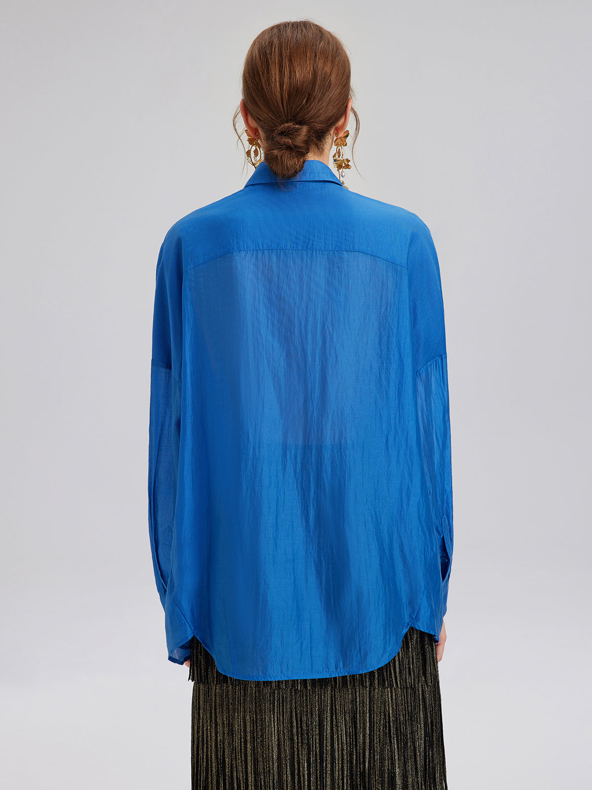 3 Boyutlu Çiçek Nakışlı Bol Gömlek