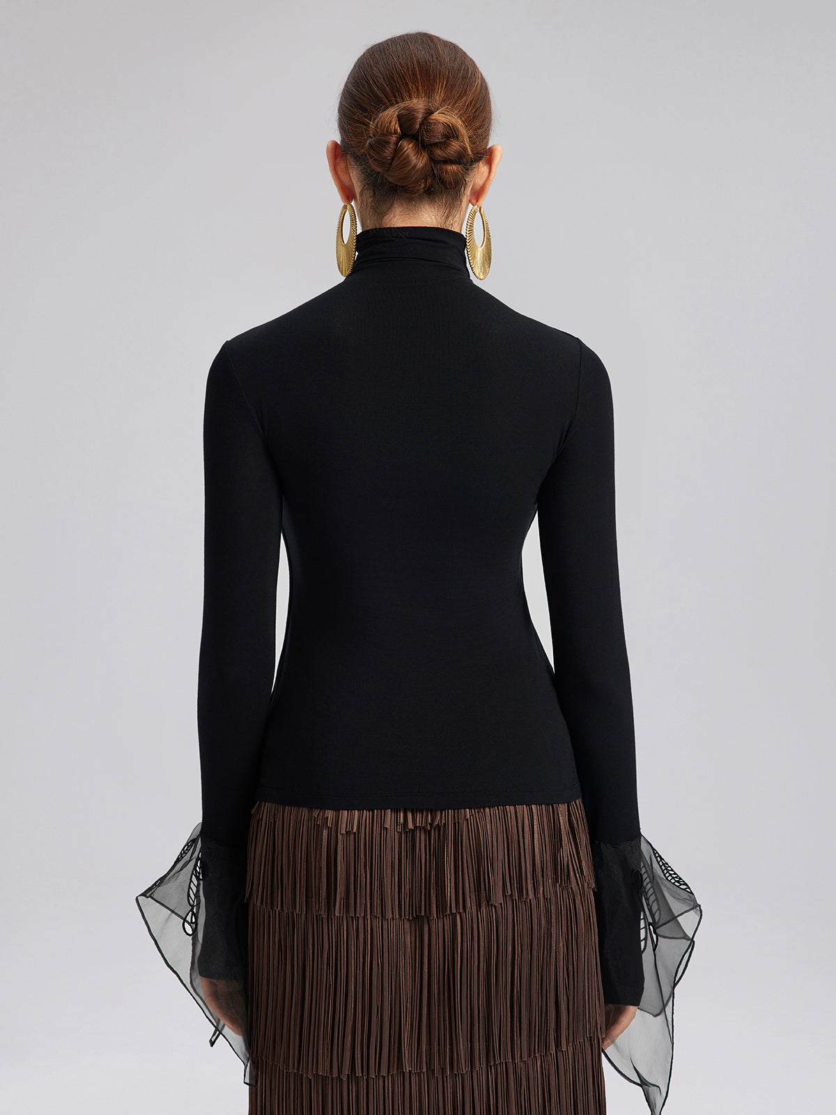 Pencereli Esnek Puantiyeli Tül Bluz