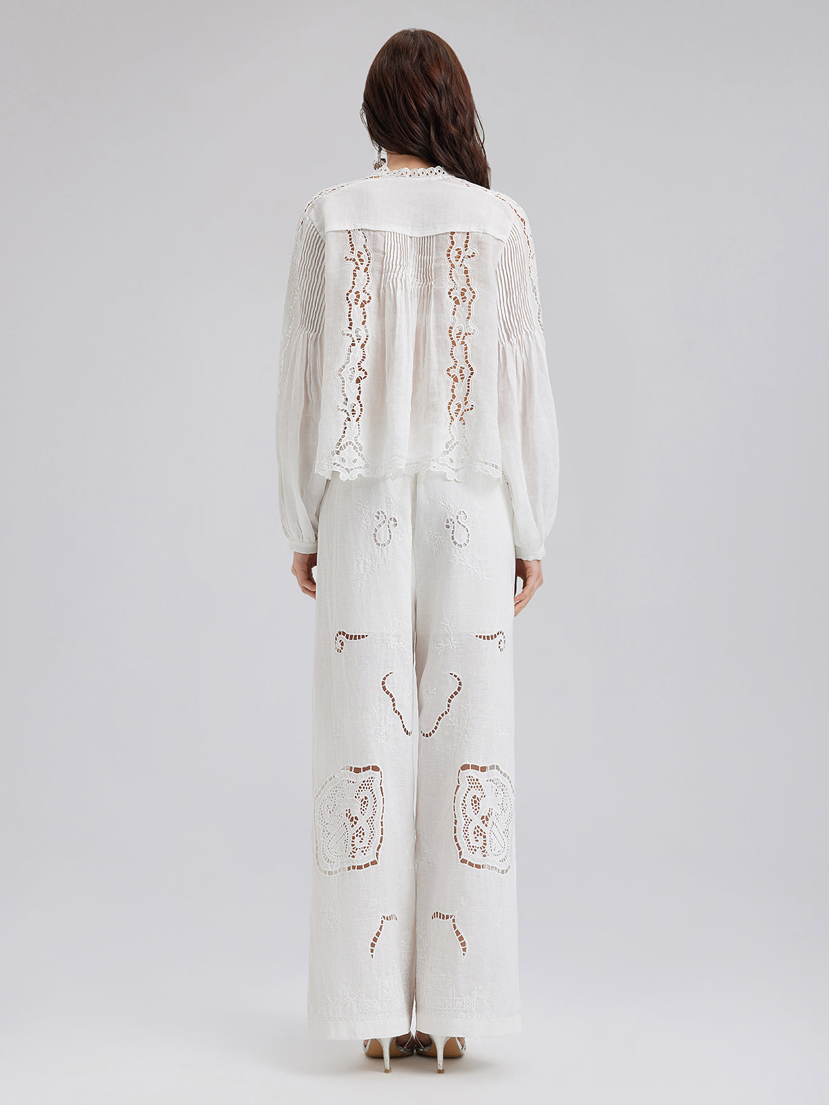 Keten Nakışlı Delikli Tatil Pantolonu