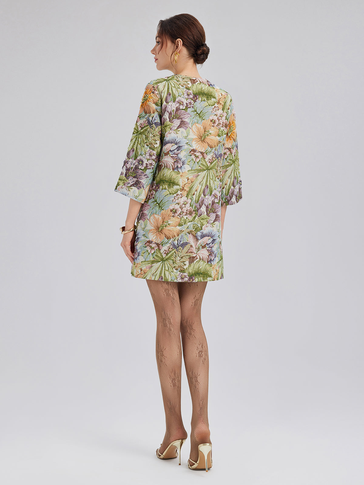 El İşlemeli 3 Boyutlu Çiçekli Düz Ceket