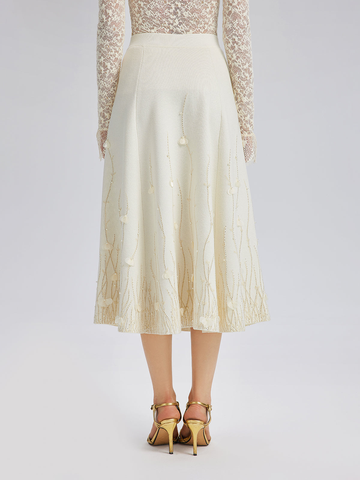 Taşlı Boncuklu Yün Triko Lastikli Etek