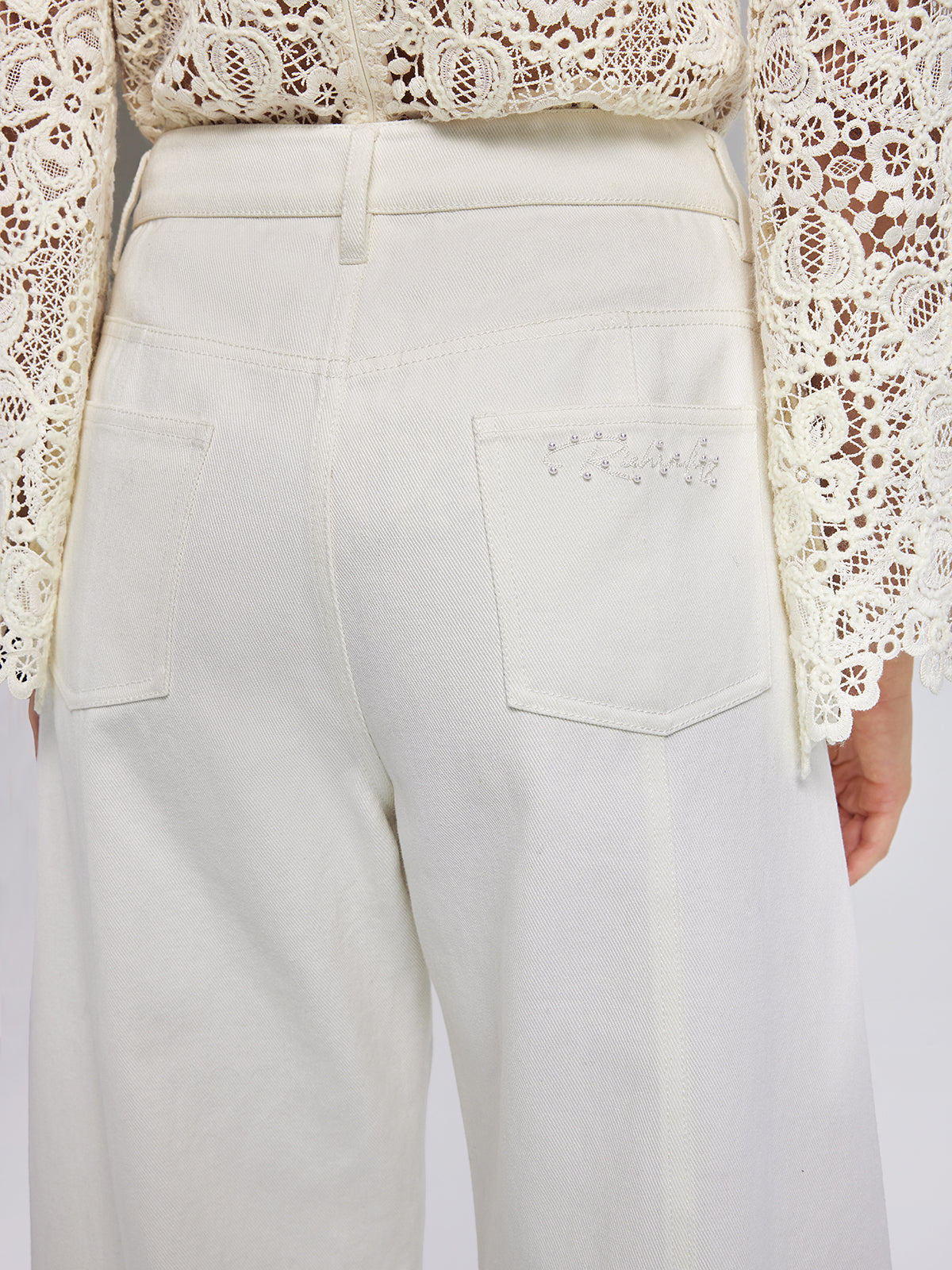 İncili Taşlı Bol Paça Kot Pantolon