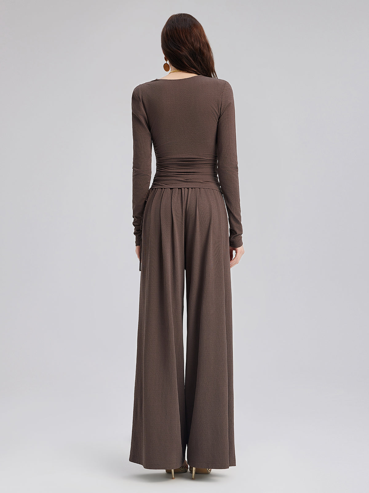 Büzgülü Kruvaze V Yaka Triko Bluz