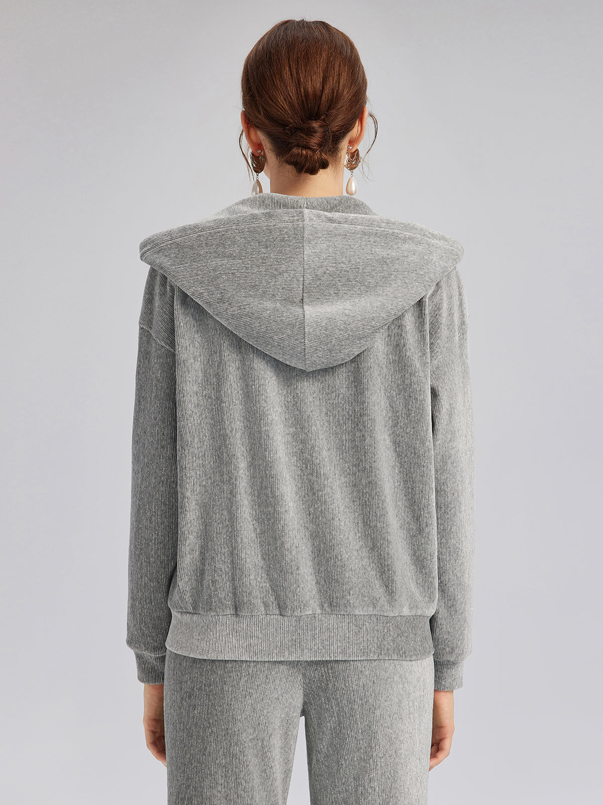 Şönil Fitilli Boncuklu Kapüşonlu Fermuarlı Ceket