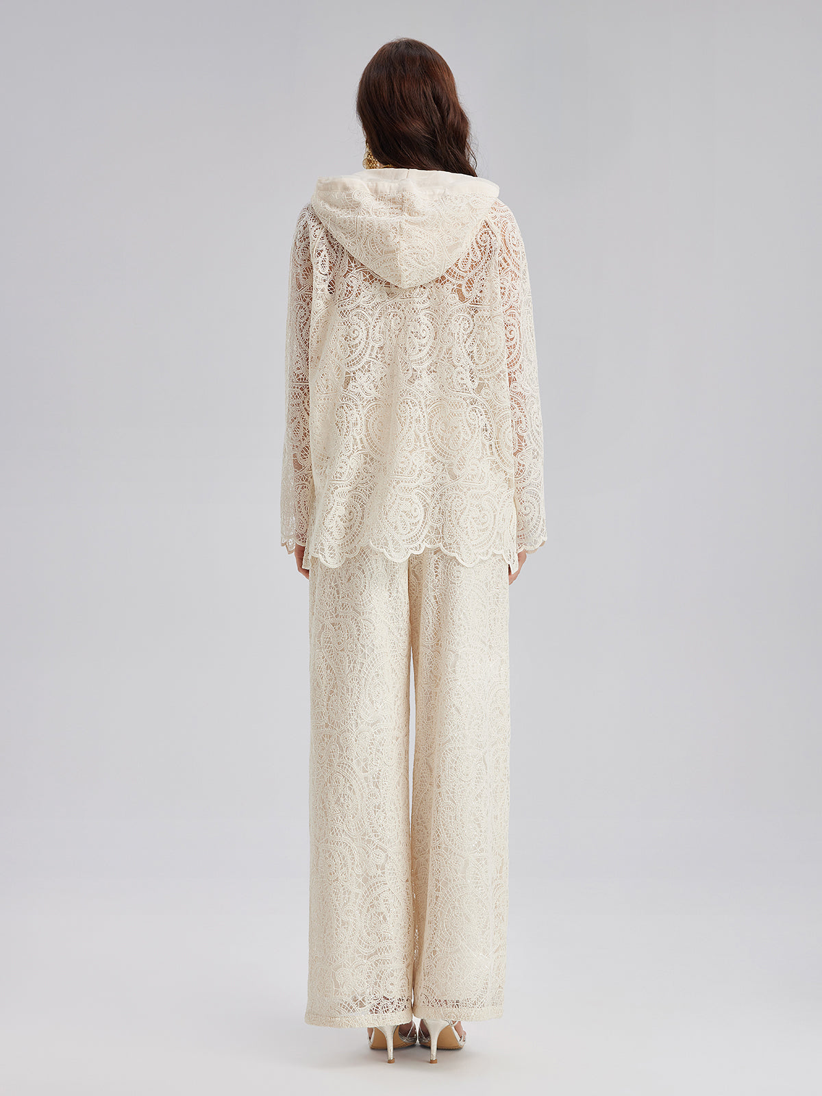 Fransız Dantel Çiçekli Bol Paça Pantolon