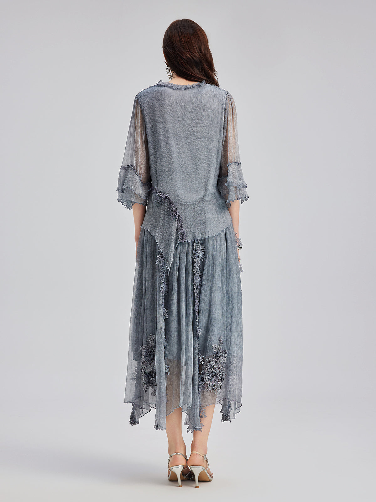 Şık Dantel Boyamalı İpek Bluz