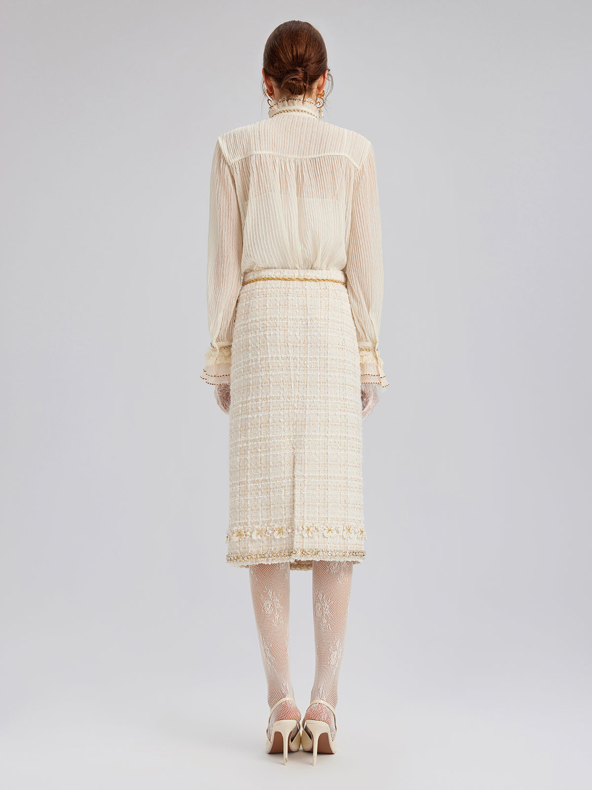 İki Renkli Kareli Tüvit El İşlemeli Çiçekli Etek