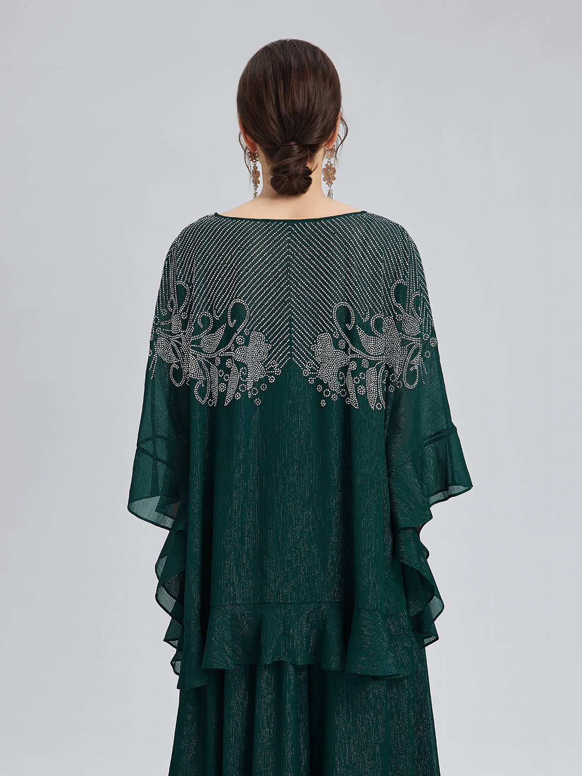 Metalik Şifon Taşlı V Yaka Bluz