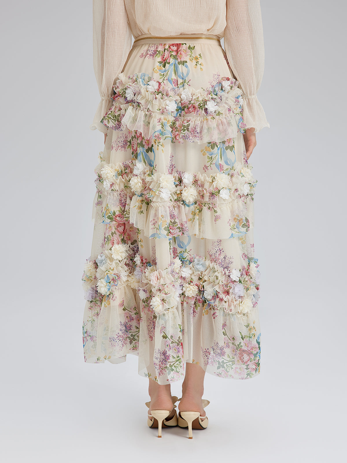 El Yapımı Çiçekli Fransız Tarzı Tül Etek