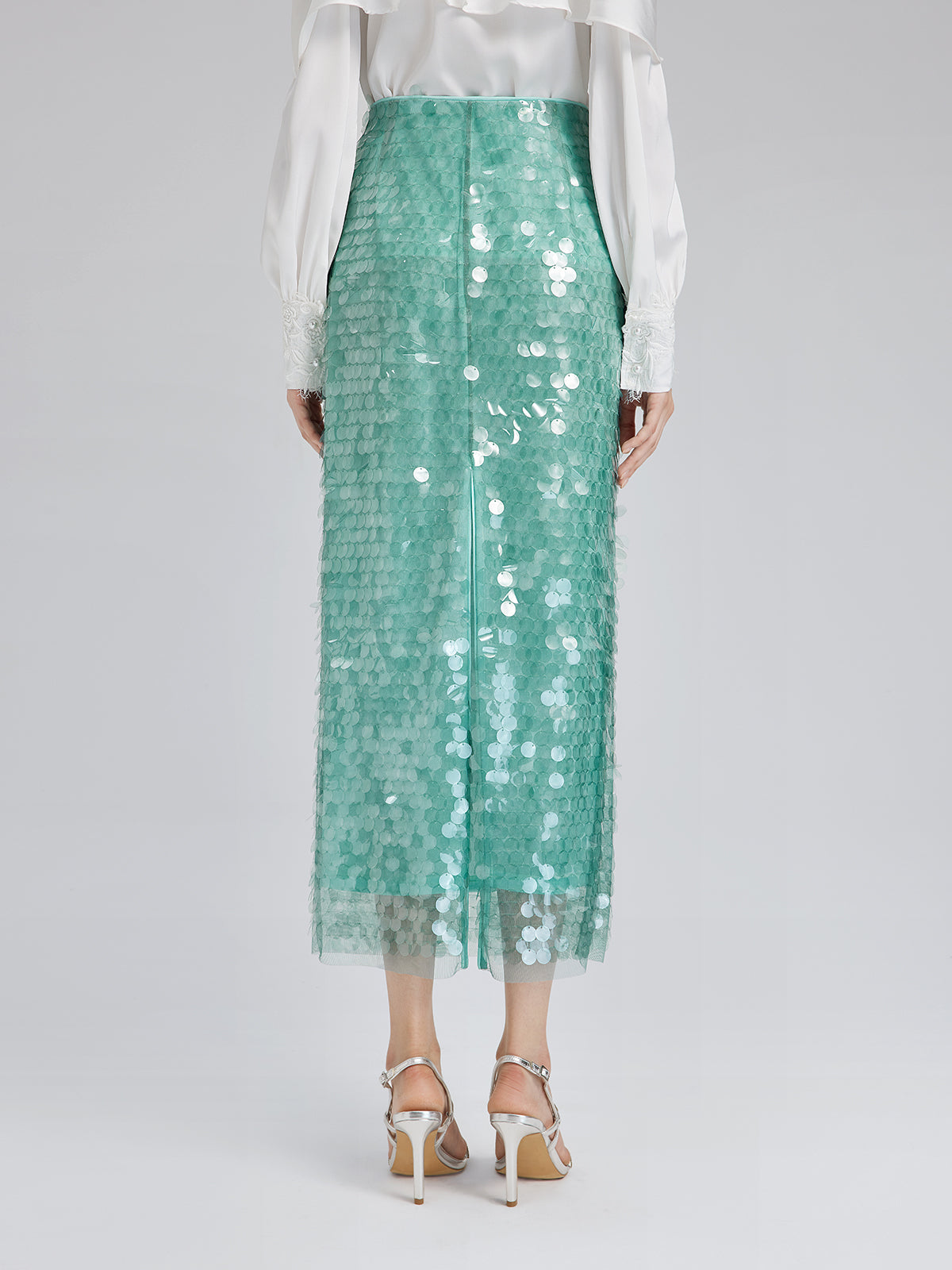 Lastikli Pullu Balık Nane Yeşili Etek