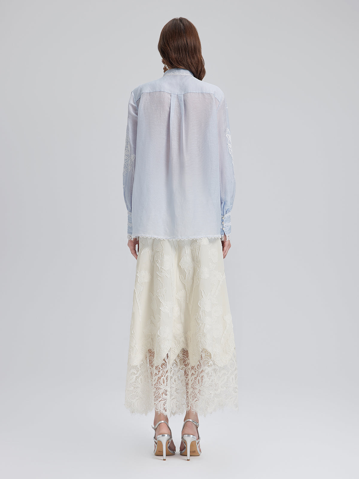 El Yapımı Yama İşli Keten Karışımlı Dantel Gömlek