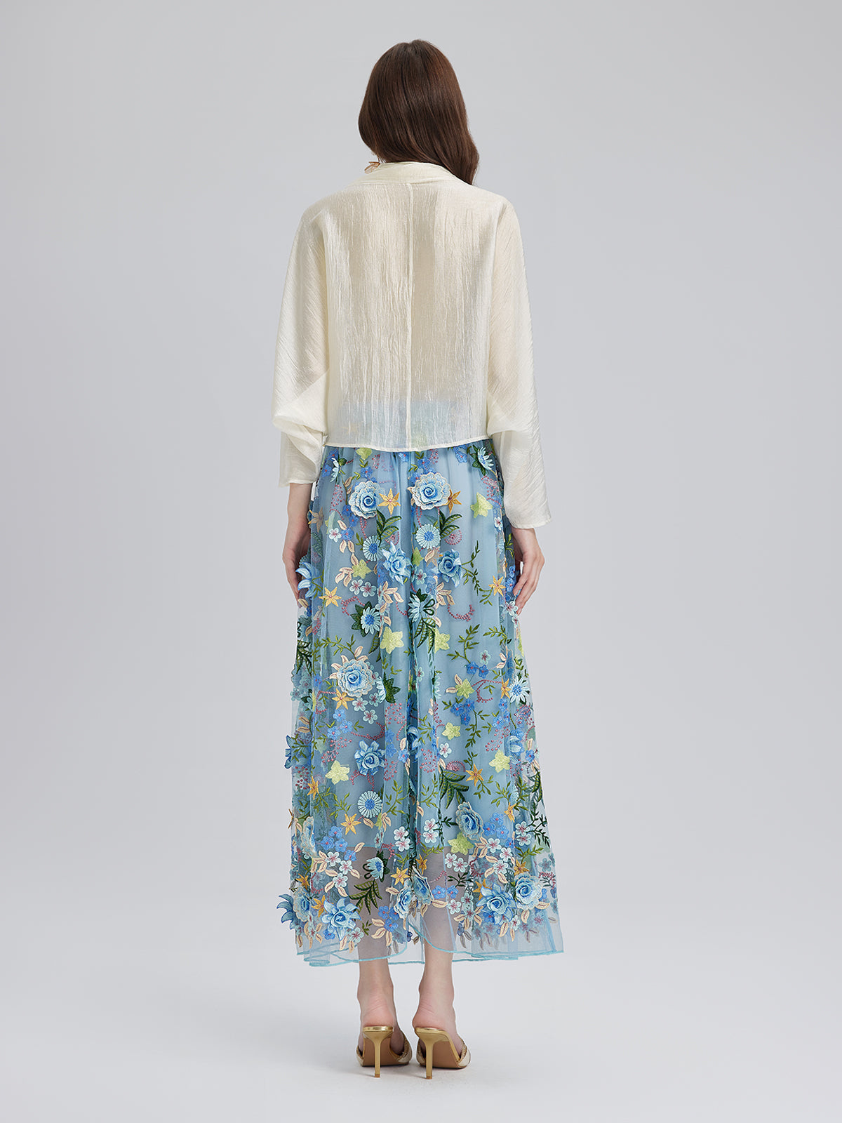 3 Boyutlu Çiçek İşlemeli Lastikli Etek