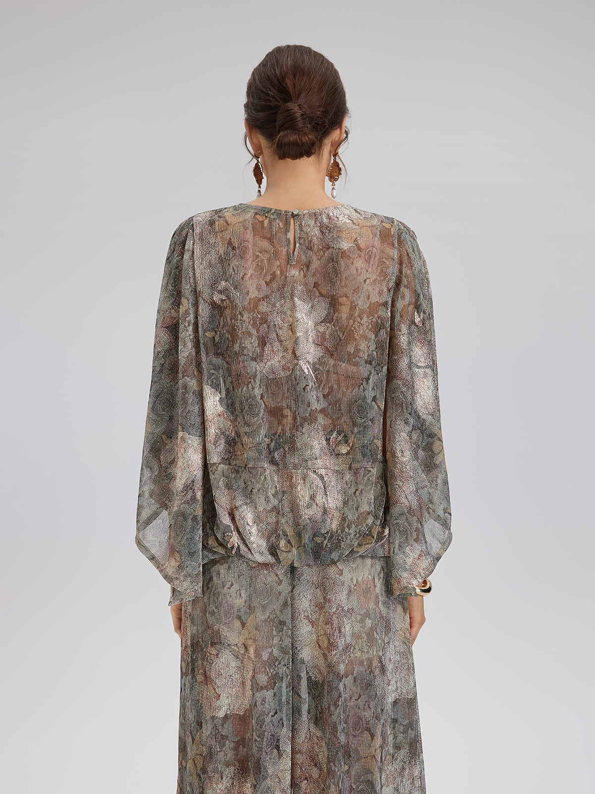 Varak Baskılı Simli Triko Kruvaze Bluz