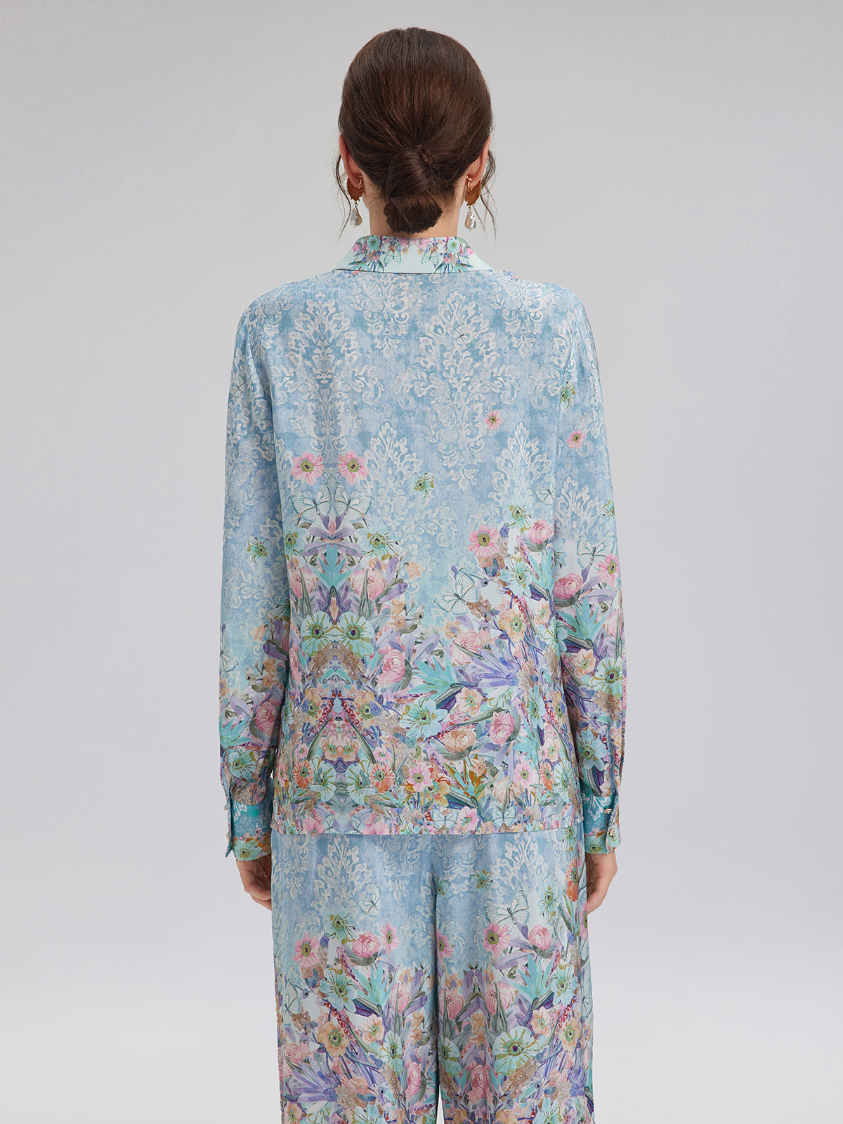 İpek Çift Krep Desenli Fransız Gömlek