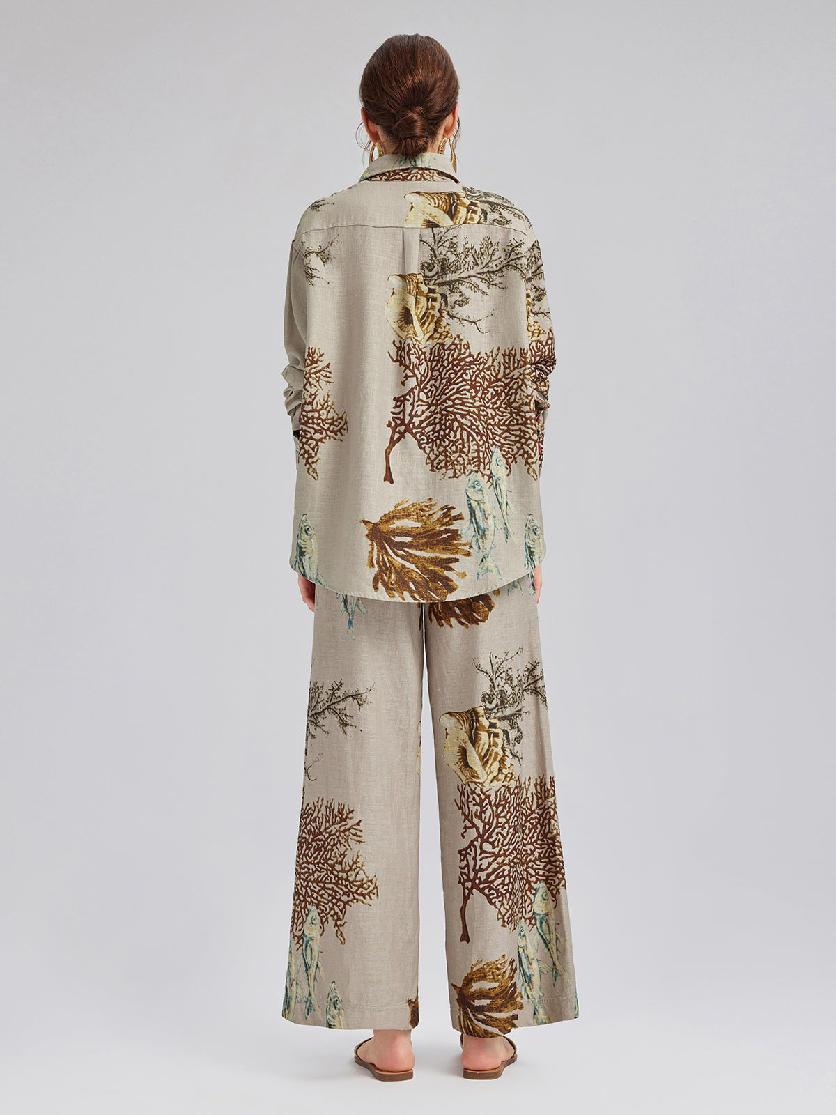 Desenli Keten Görünümlü Uzun Kollu Gömlek