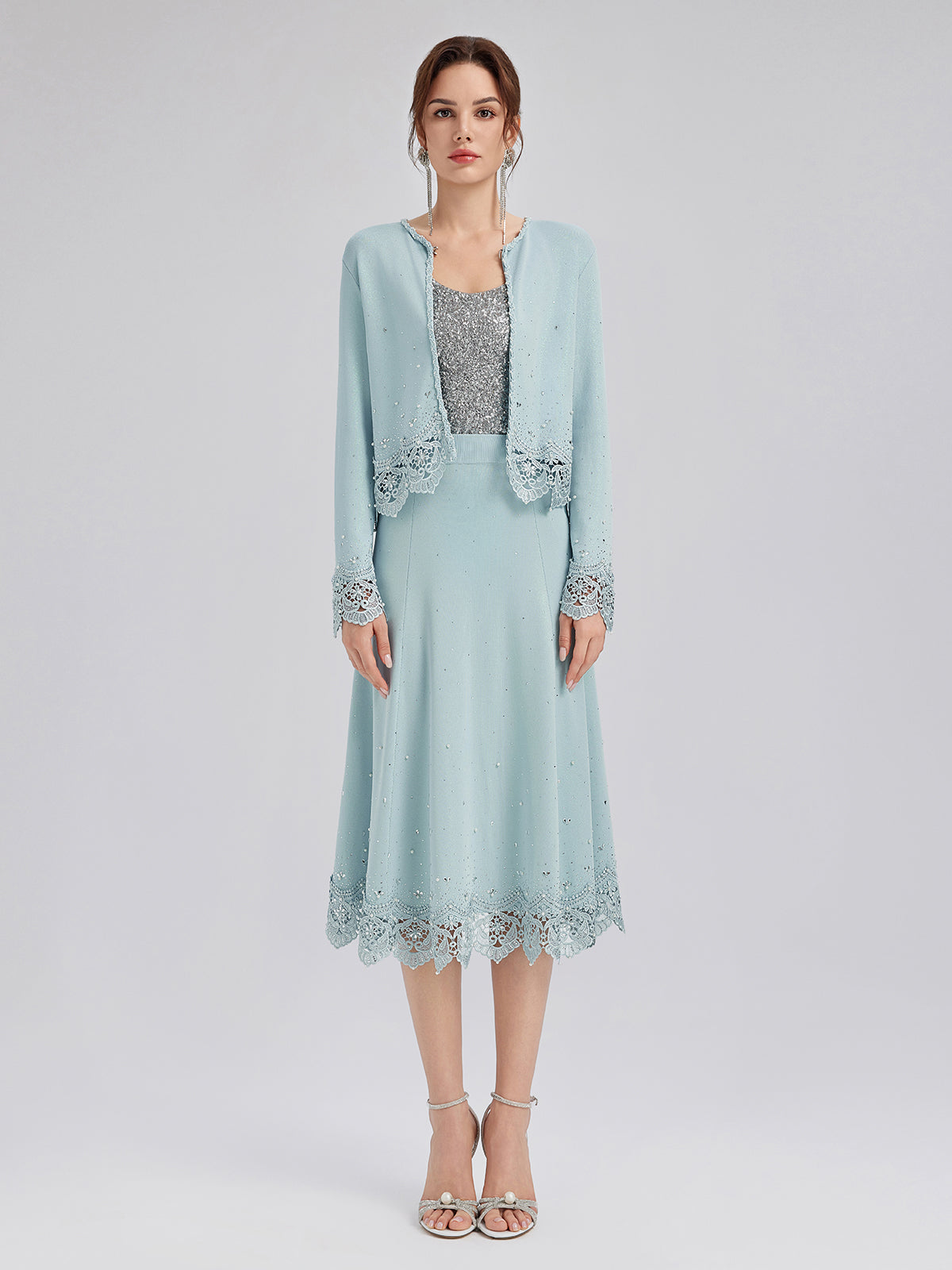 Taşlı Dantel Triko Lastikli Etek