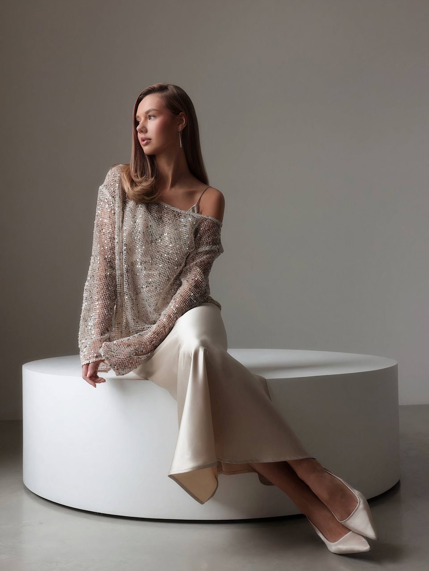 Lüks Saten Askılı Elbise