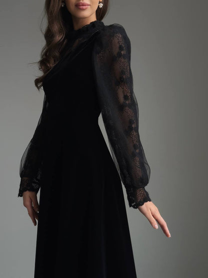 Kadife Dantel İllüzyon Elbise