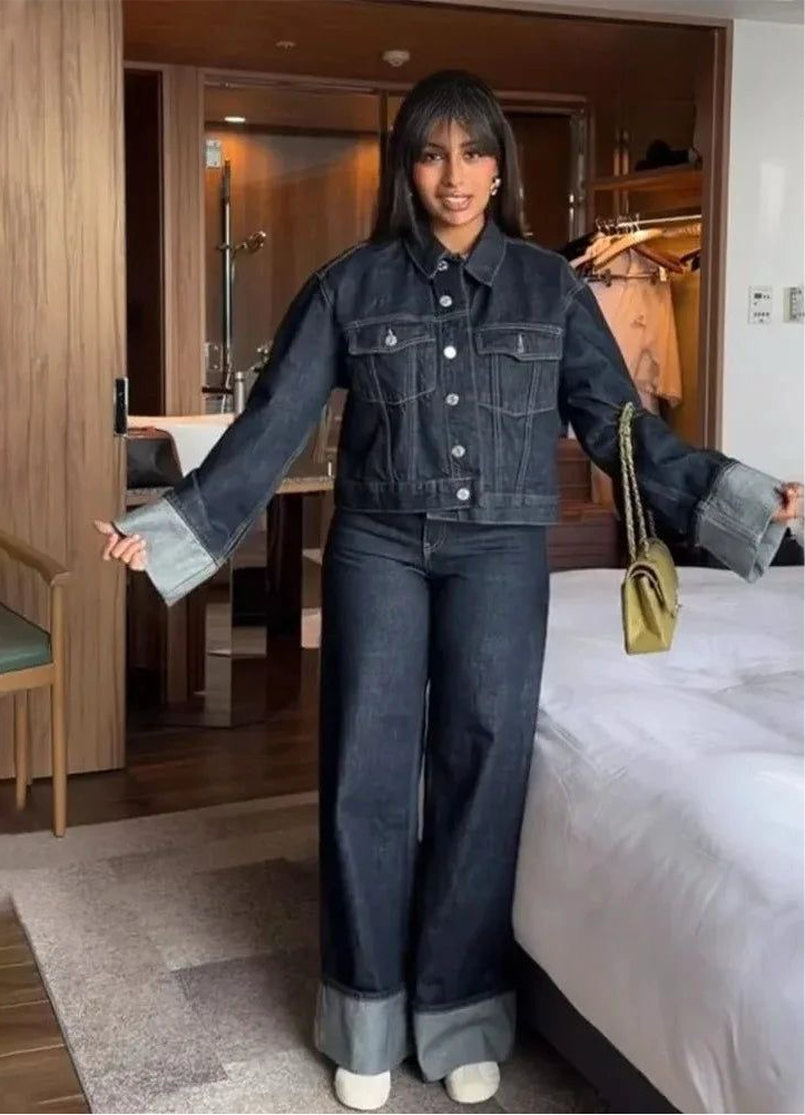 Lorelei - Kollu Denim İki Parçalı Set
