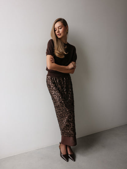 Çikolata Işıltılı Midi Etek