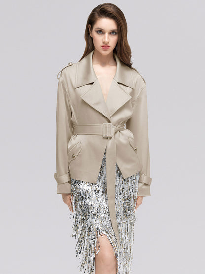 Saten Kısa Trençkot