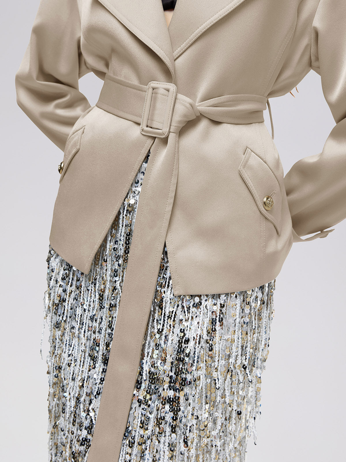 Saten Kısa Trençkot