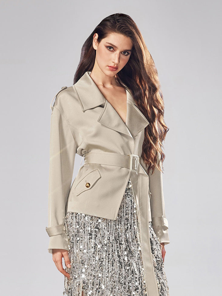 Saten Kısa Trençkot