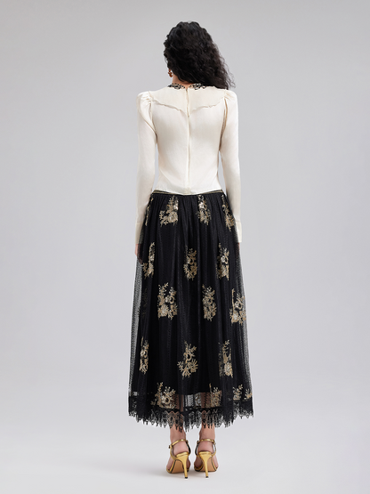 Nakışlı Lüks Tül Etek