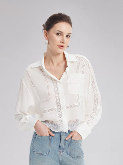 Dantel Tül Parçalı Bluz