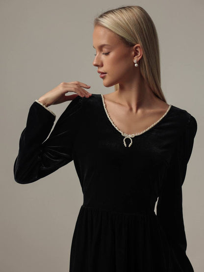 Gece Yarısı Bahçe Kadife Elbise