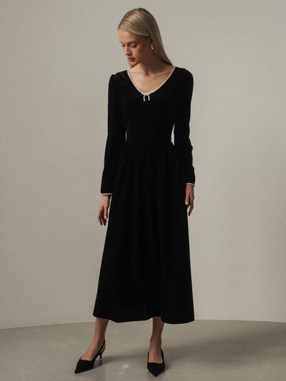 Gece Yarısı Bahçe Kadife Elbise