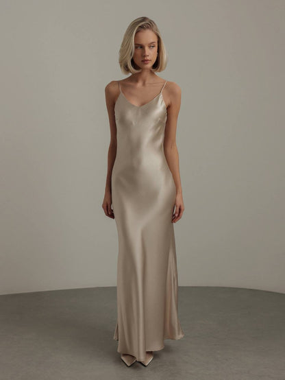 Şampanya Saten Elbise