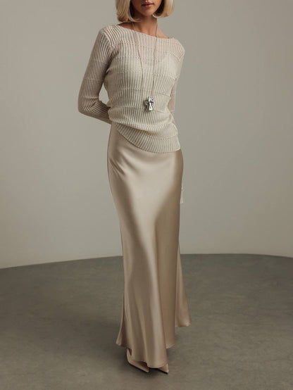 Şampanya Saten Elbise