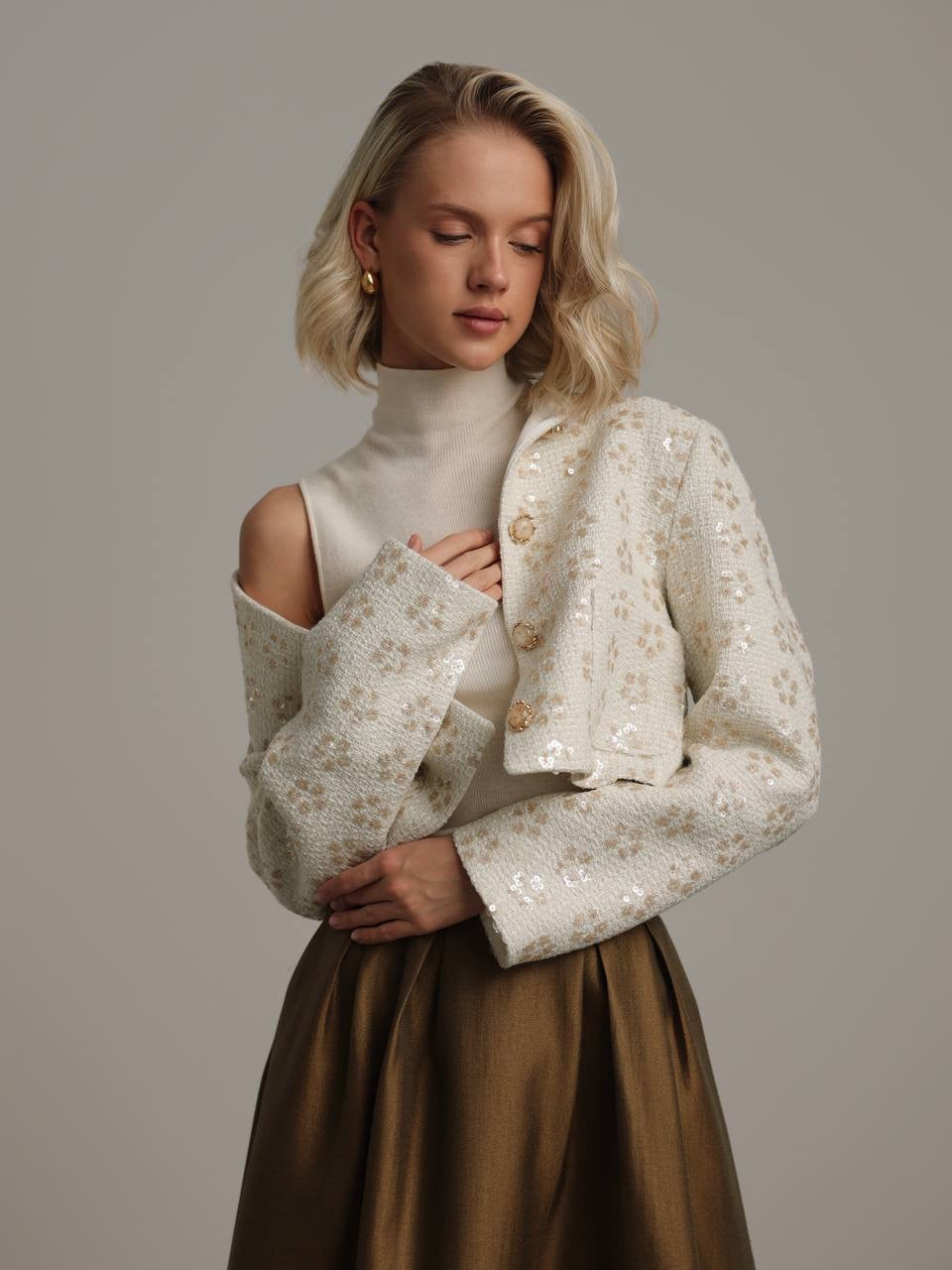 Bronz Işıltı Pileli Etek