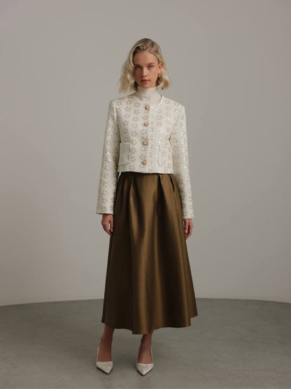 Bronz Işıltı Pileli Etek