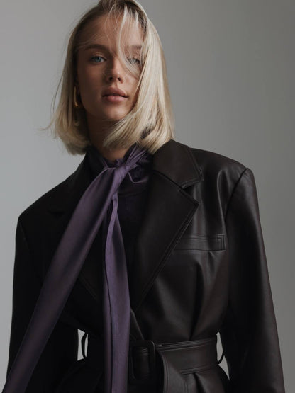 Mor İpek Bağlamalı Yaka Maxi Elbise