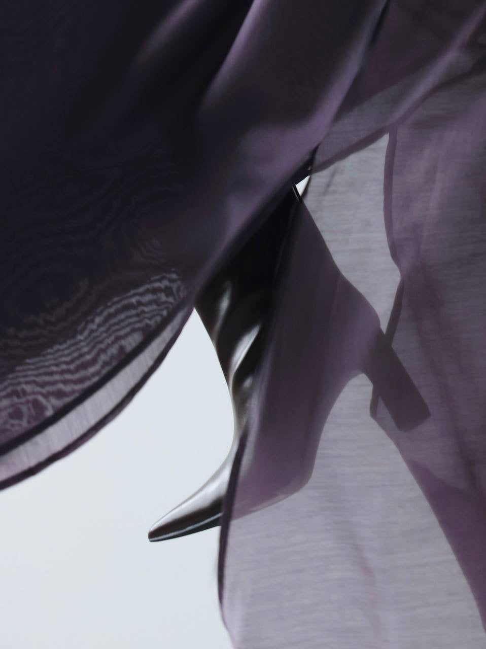 Mor İpek Bağlamalı Yaka Maxi Elbise