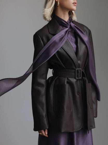 Mor İpek Bağlamalı Yaka Maxi Elbise