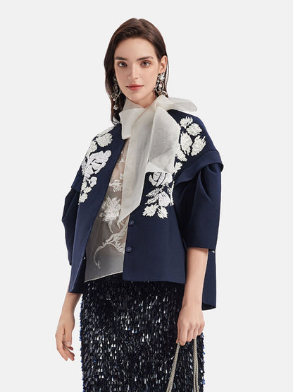 El İşlemeli Boncuklu Kısa Ceket