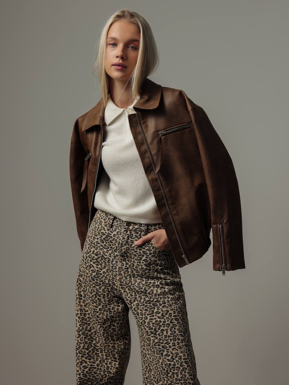 Leopar Desenli Bol Paça Pantolon