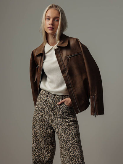 Leopar Desenli Bol Paça Pantolon